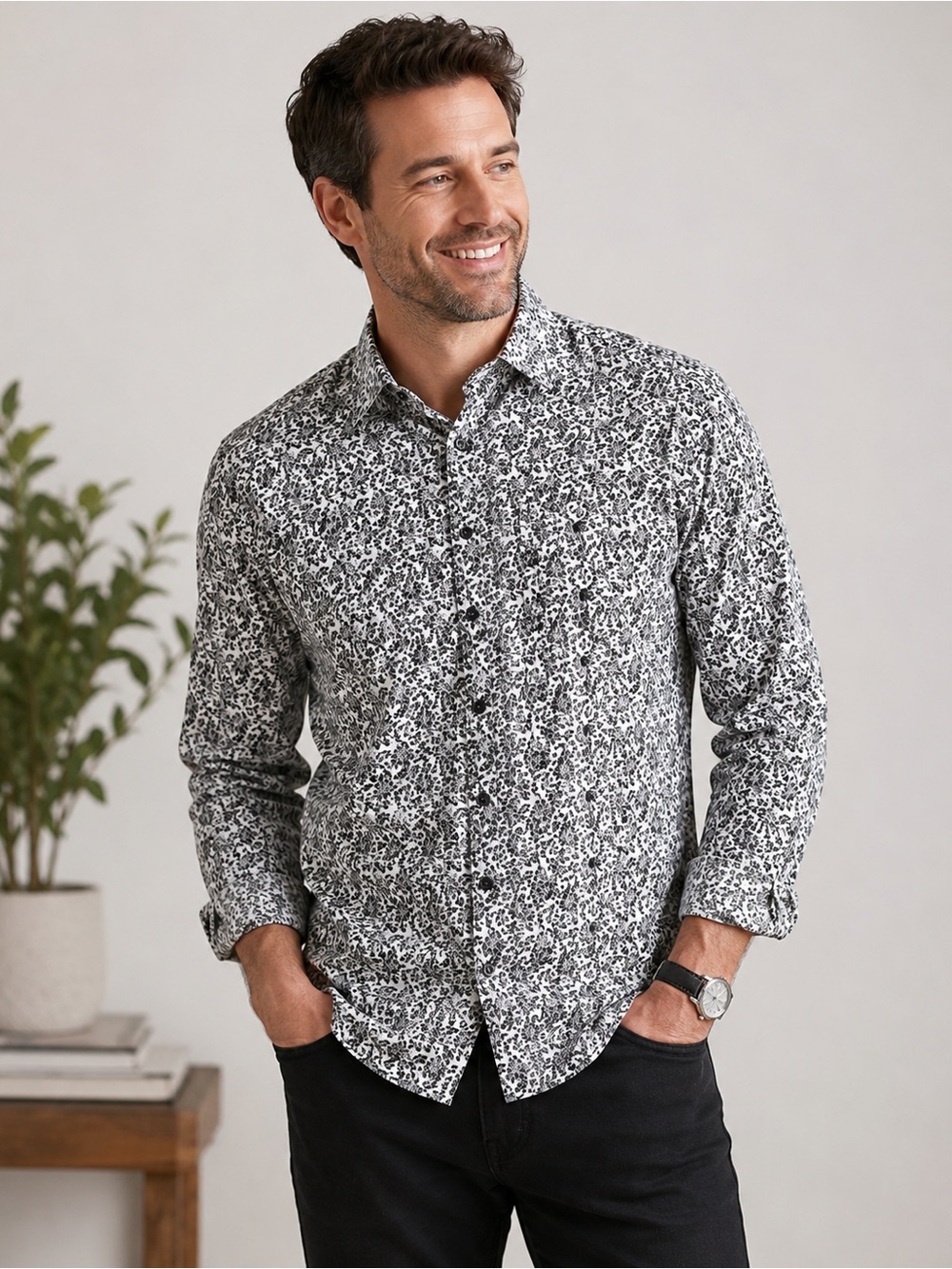 NWT Silver Stone Mens Modern Fit Floral Button Down Shirt L Cotton Blend